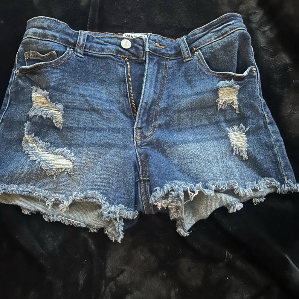 Wax Jean Blue Distressed Jean Shorts